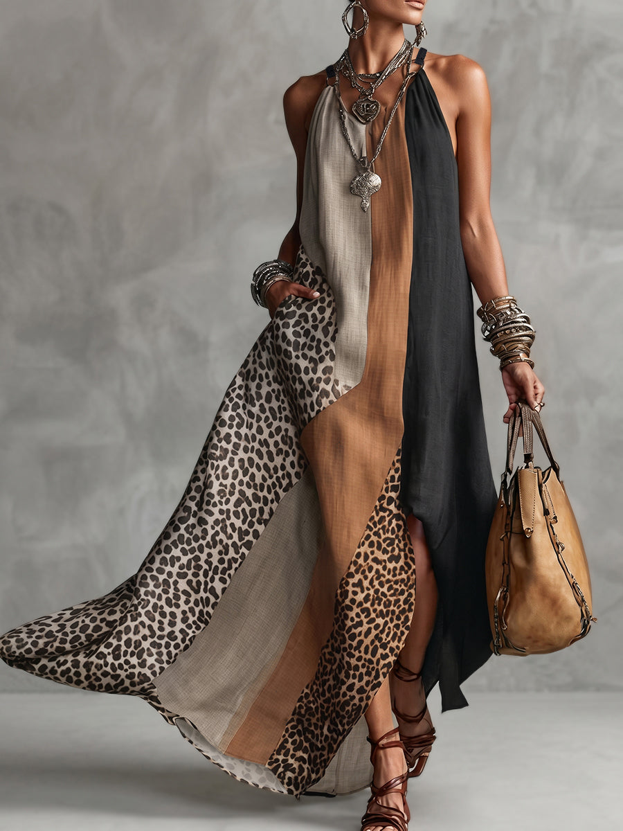 Soraya | Robe longue asymétrique à imprimé léopard