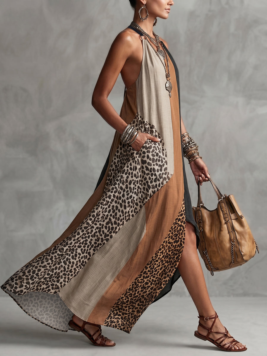 Soraya | Robe longue asymétrique à imprimé léopard