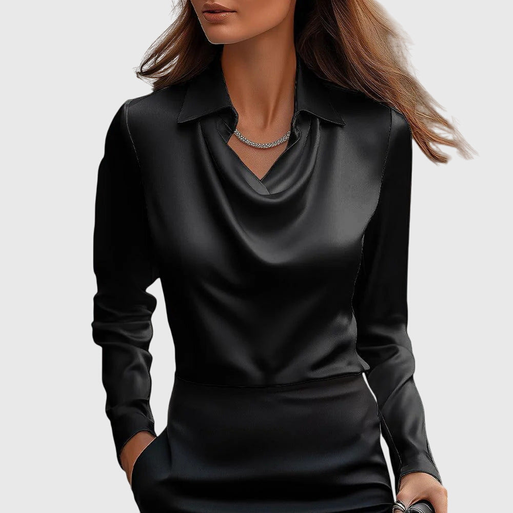 Silvia | Blouse luxueuse brillante à col plissé - Doré