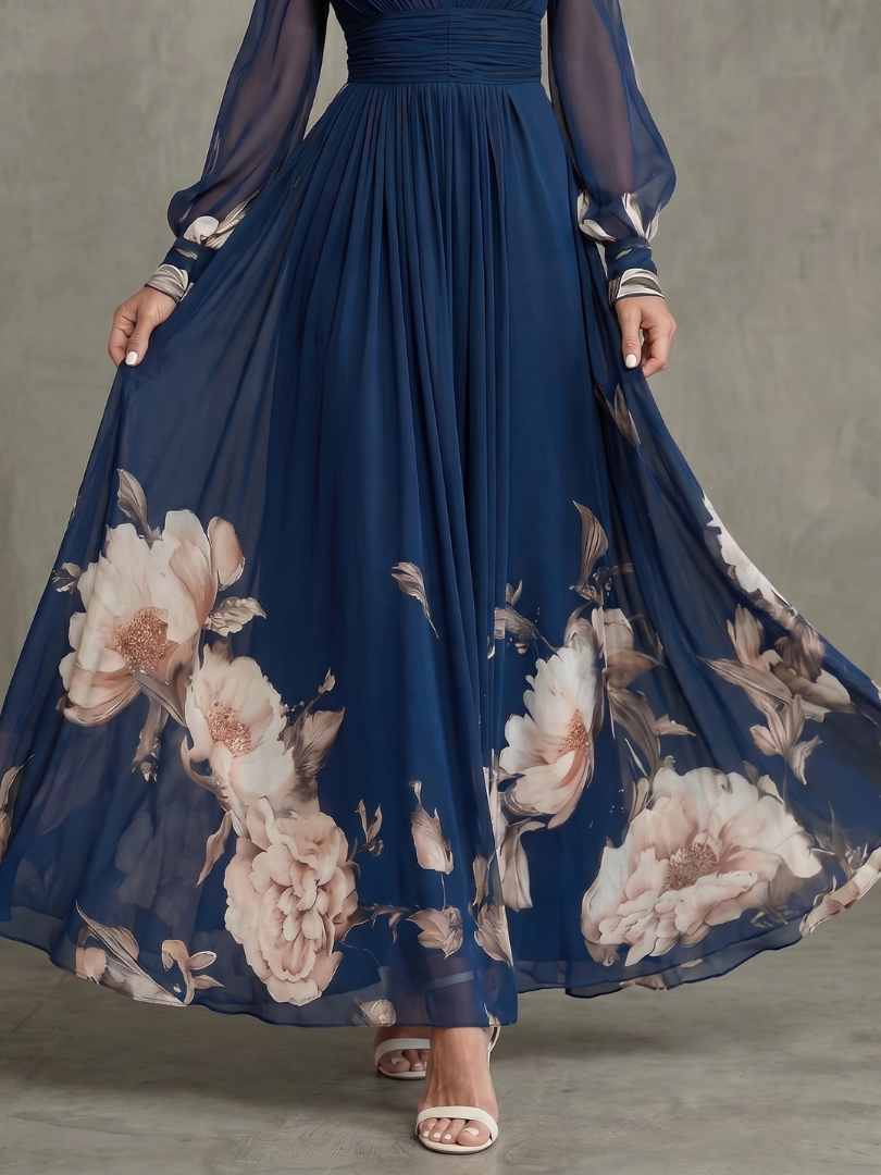 Zélie | Robe Maxi à Manches Plissées Transparentes