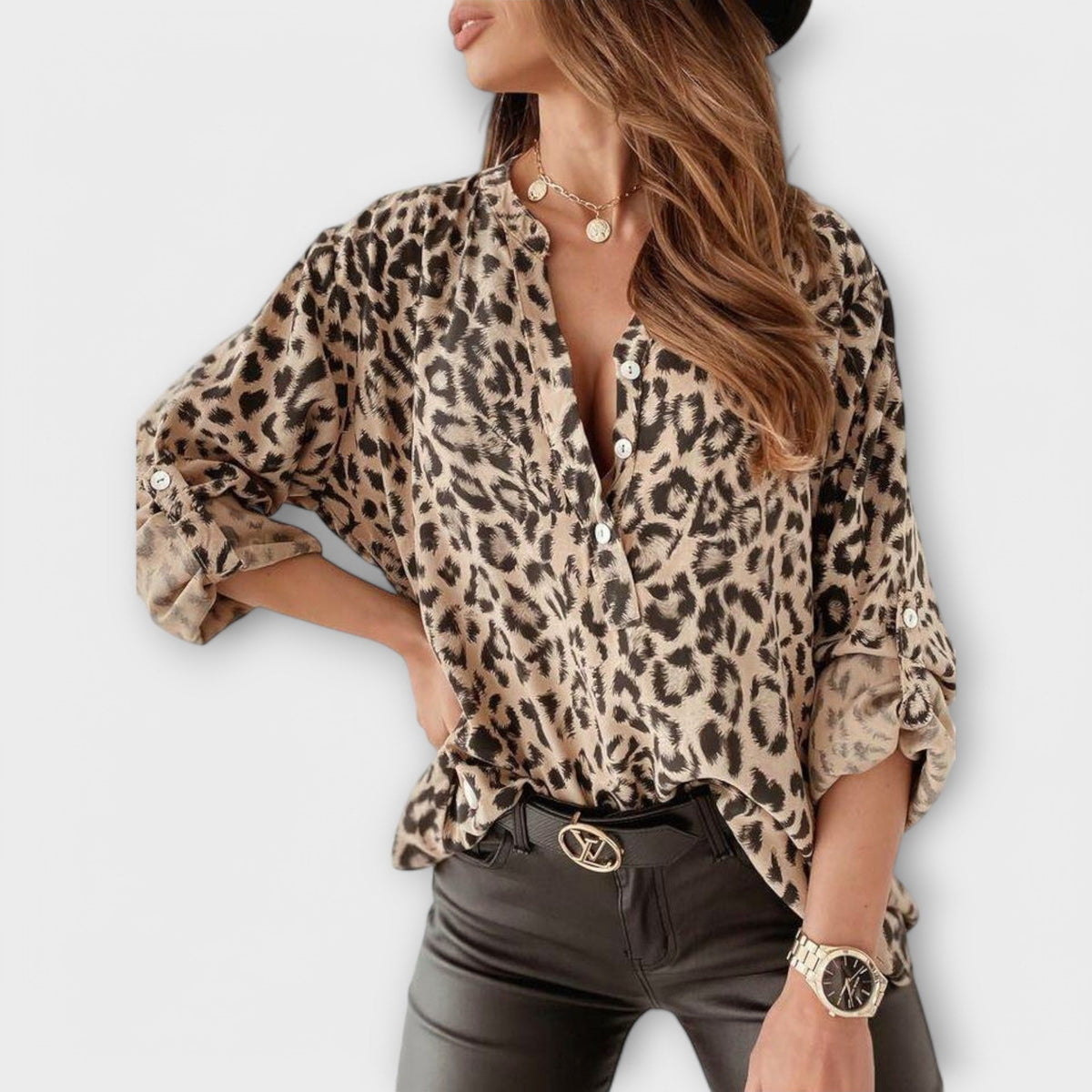 Blouse tendance à imprimé léopard - Abricot