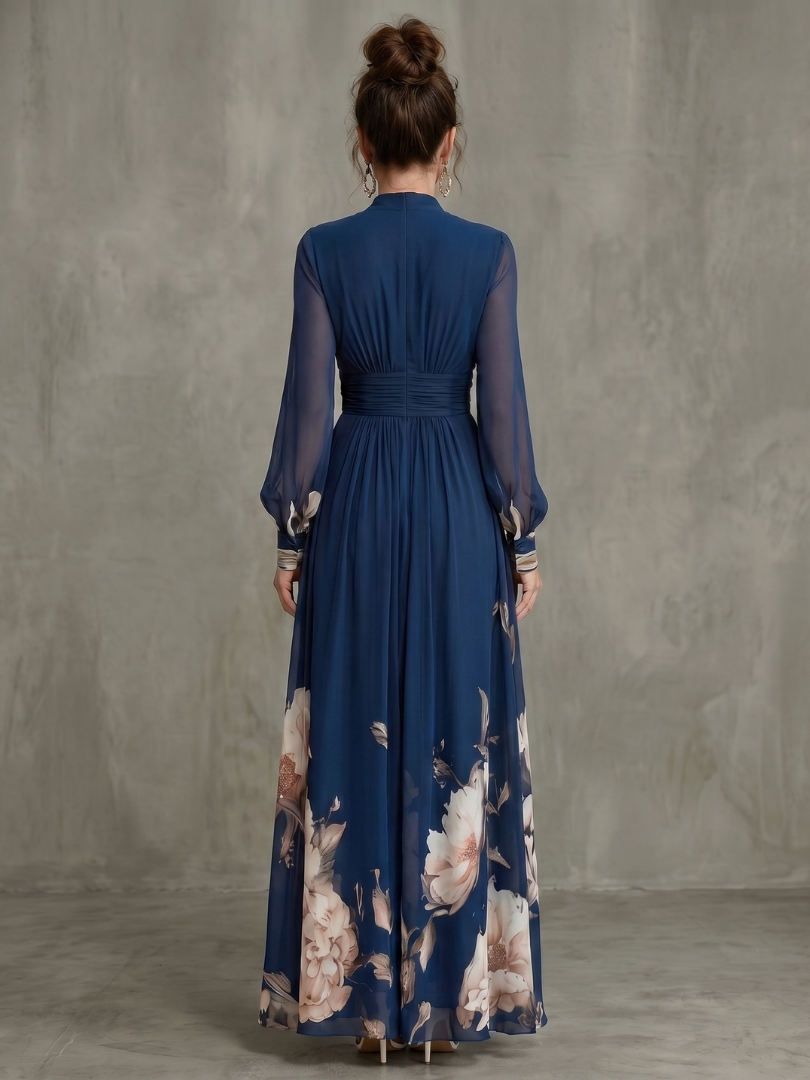 Zélie | Robe Maxi à Manches Plissées Transparentes