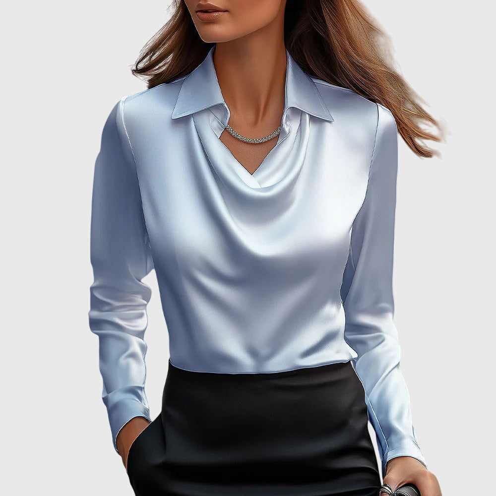 Silvia | Blouse luxueuse brillante à col plissé - Doré