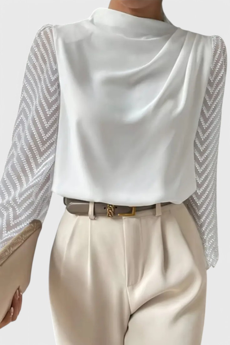 Zara | Blouse élégante à manches transparentes - Blanc