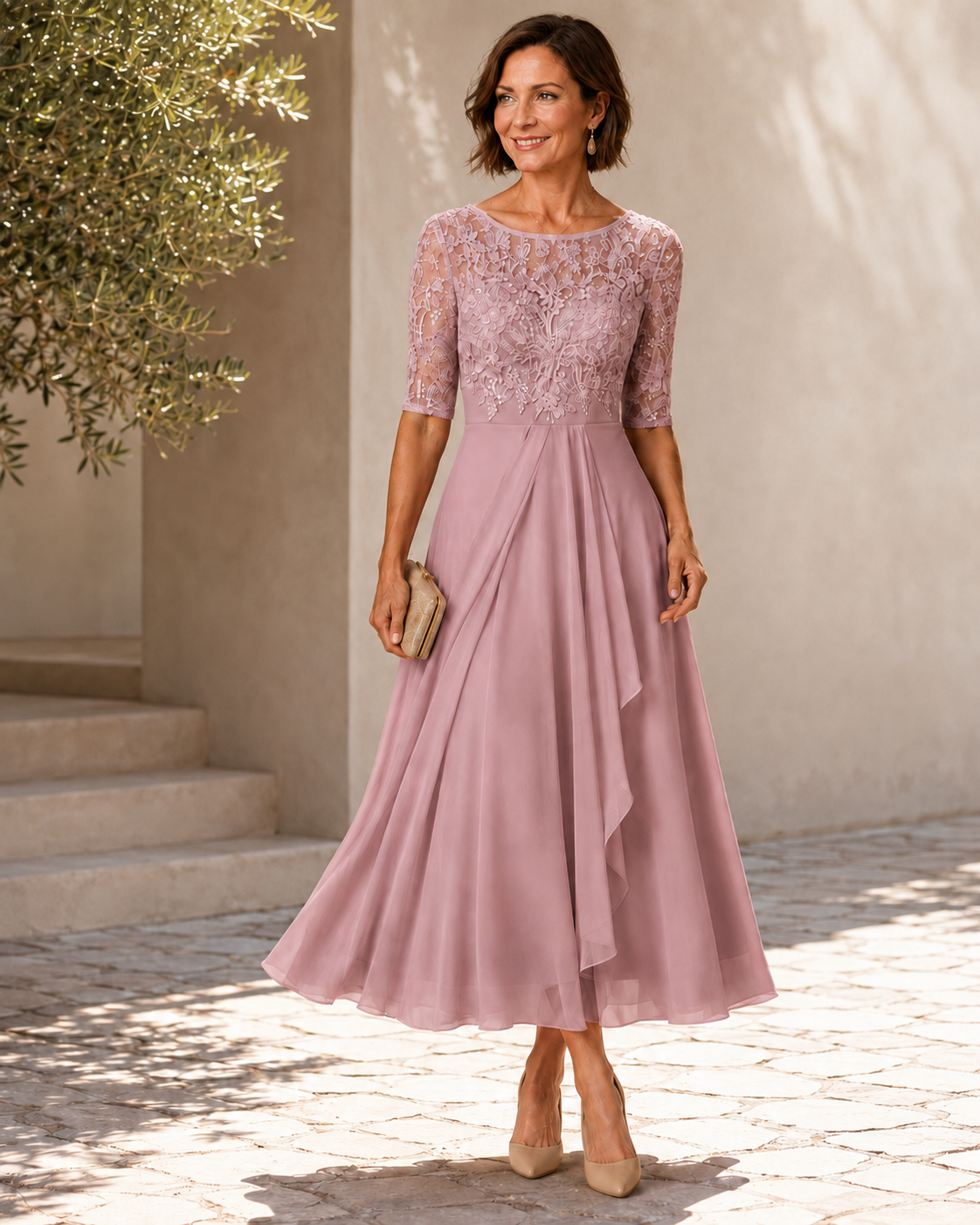 Rose | Robe midi en dentelle – vue 3