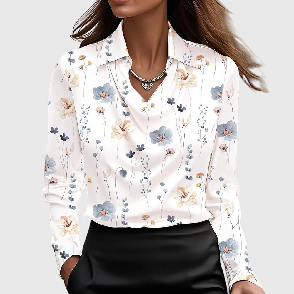 Silvia | Blouse luxueuse brillante à col plissé - Argent