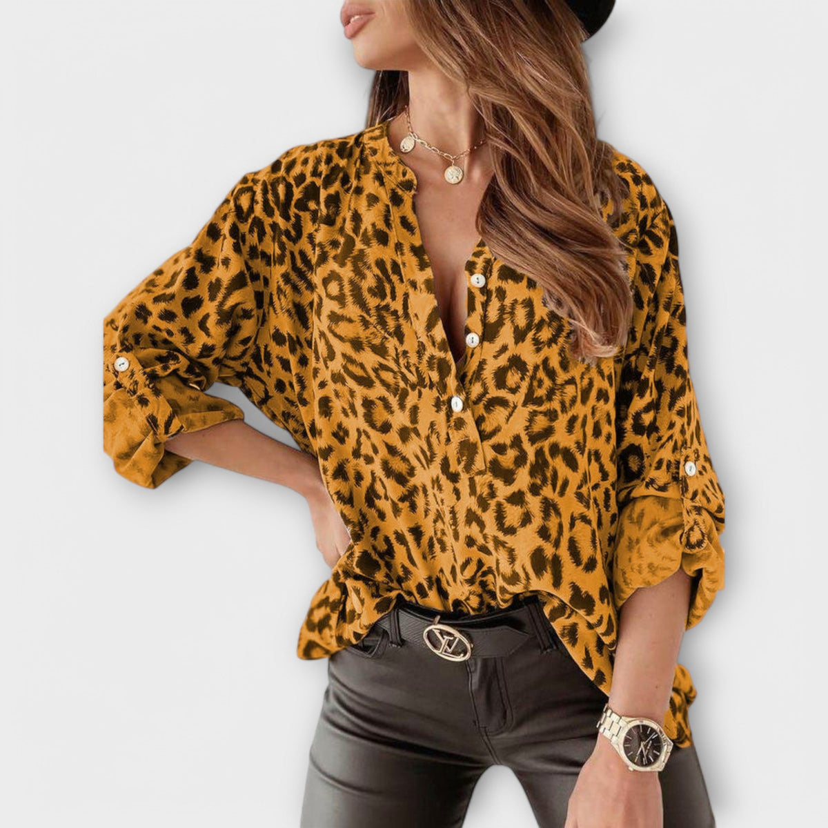 Blouse tendance à imprimé léopard - Abricot