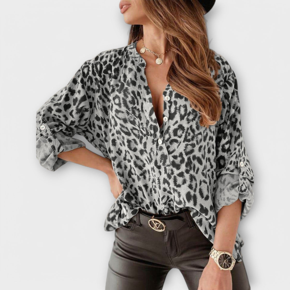 Blouse tendance à imprimé léopard - Abricot