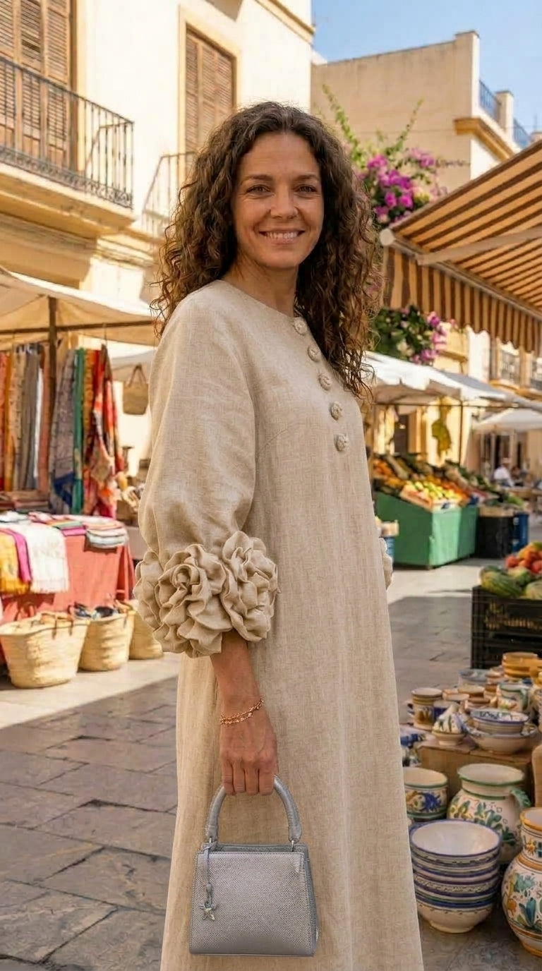 Magdalena | Robe de style français à fleurs 3D et manches bouffantes