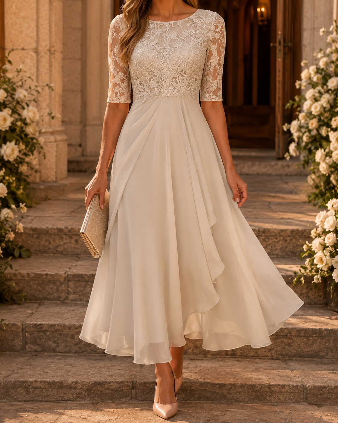 Rose | Robe midi en dentelle – vue 8