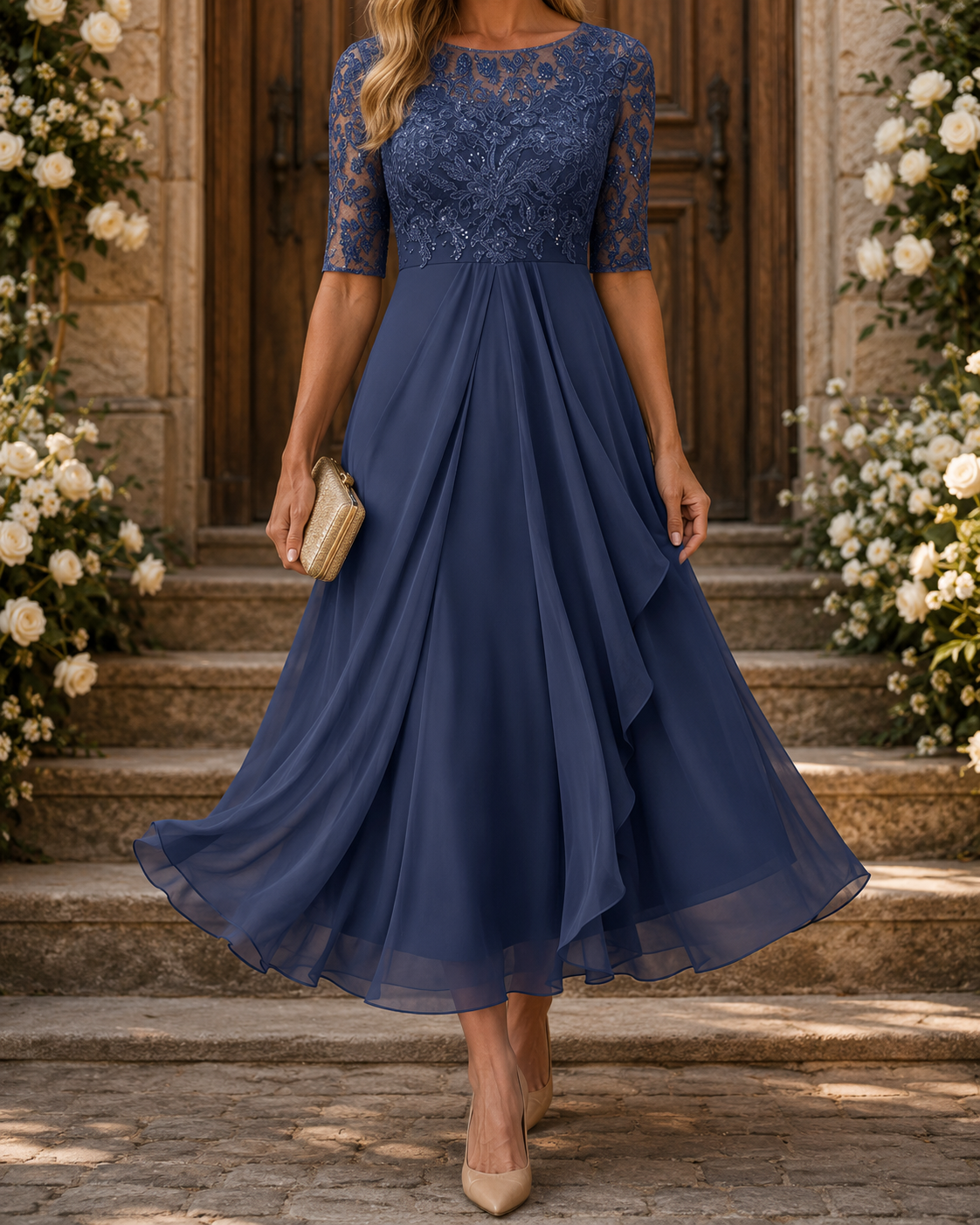 Rose | Robe midi en dentelle – vue 7
