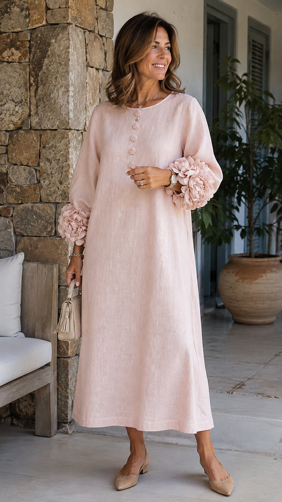 Magdalena | Robe de style français à fleurs 3D et manches bouffantes