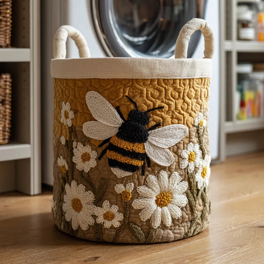 Panier à linge rembourré – abeilles et marguerites