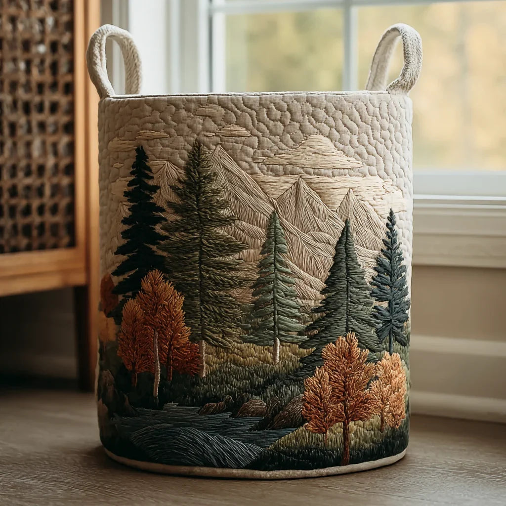 Panier à linge rembourré – montagnes et forêt