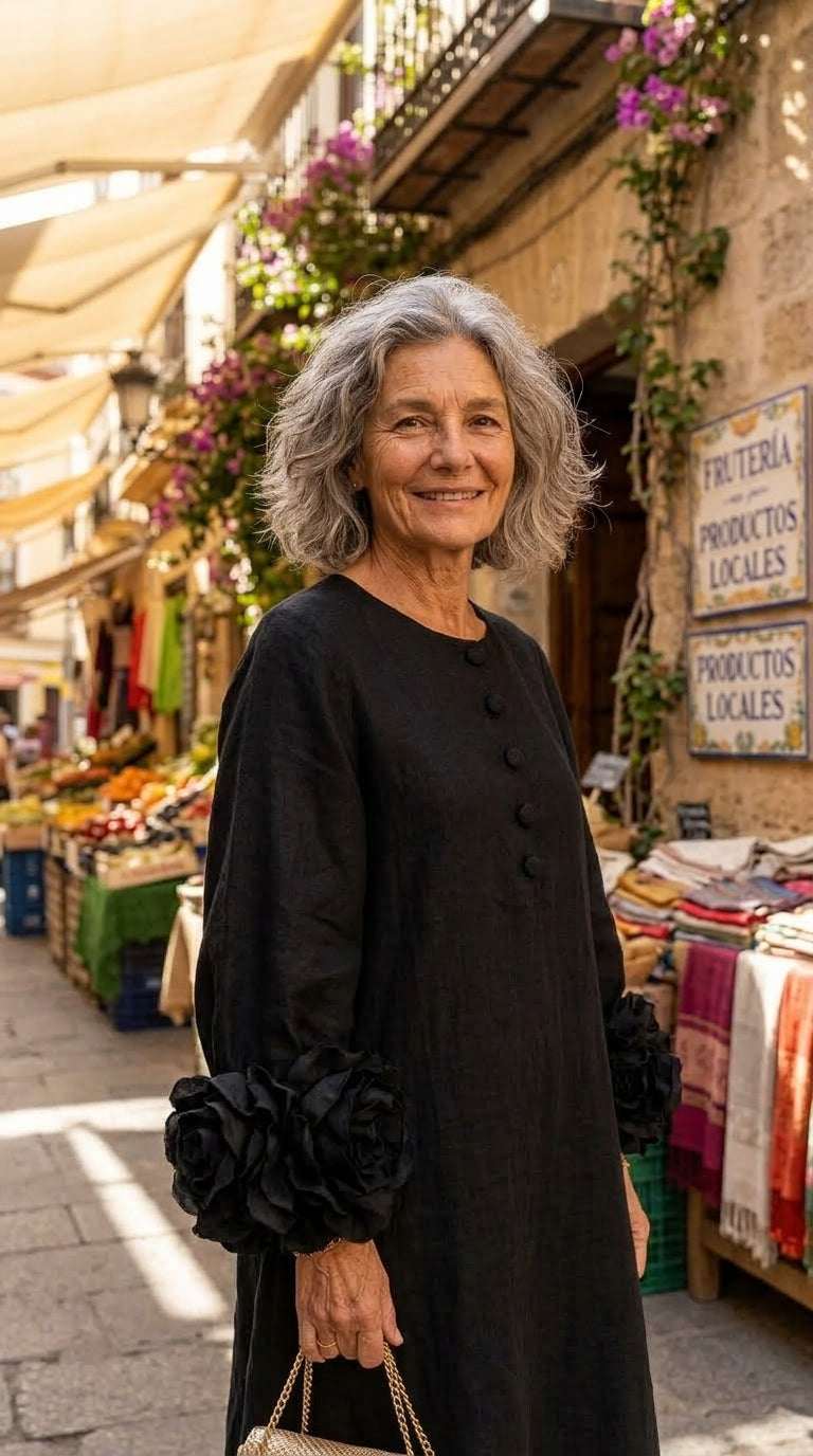 Magdalena | Robe de style français à fleurs 3D et manches bouffantes