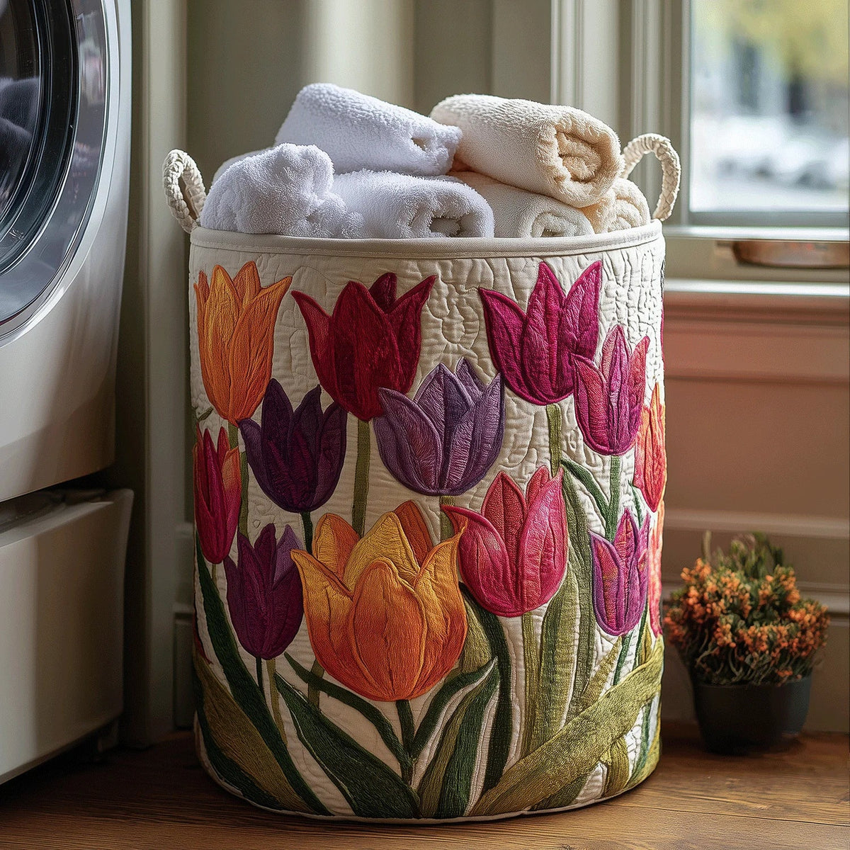 Panier à linge rembourré – tulipes en fleurs