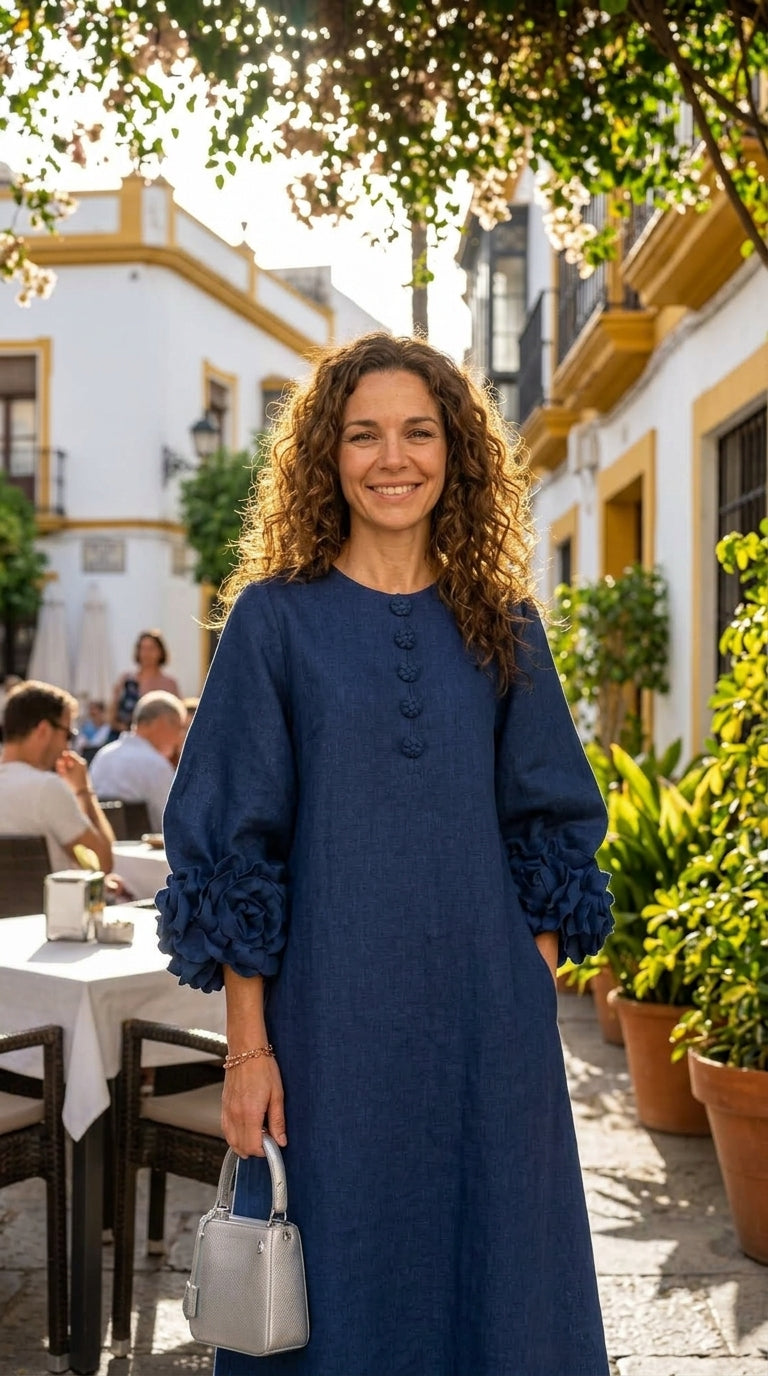Magdalena | Robe de style français à fleurs 3D et manches bouffantes
