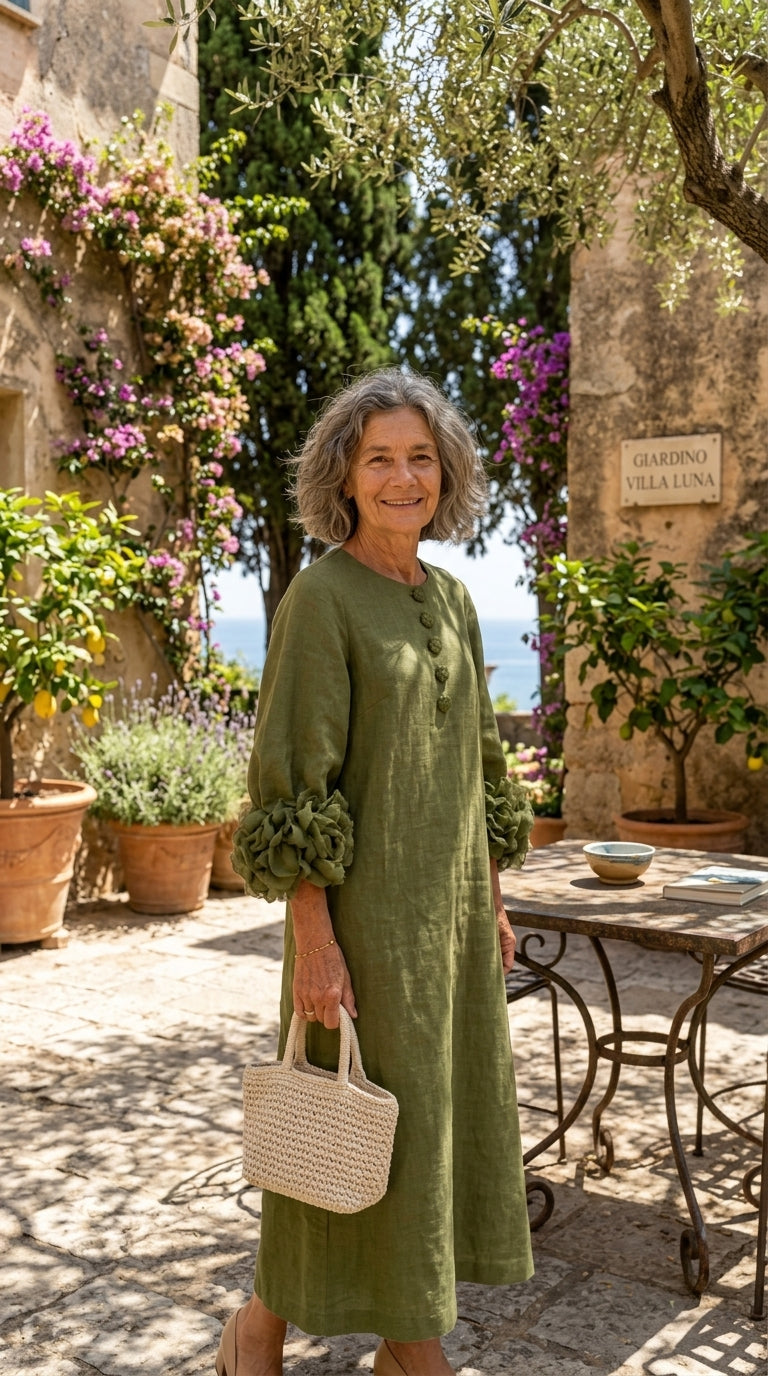 Magdalena | Robe de style français à fleurs 3D et manches bouffantes