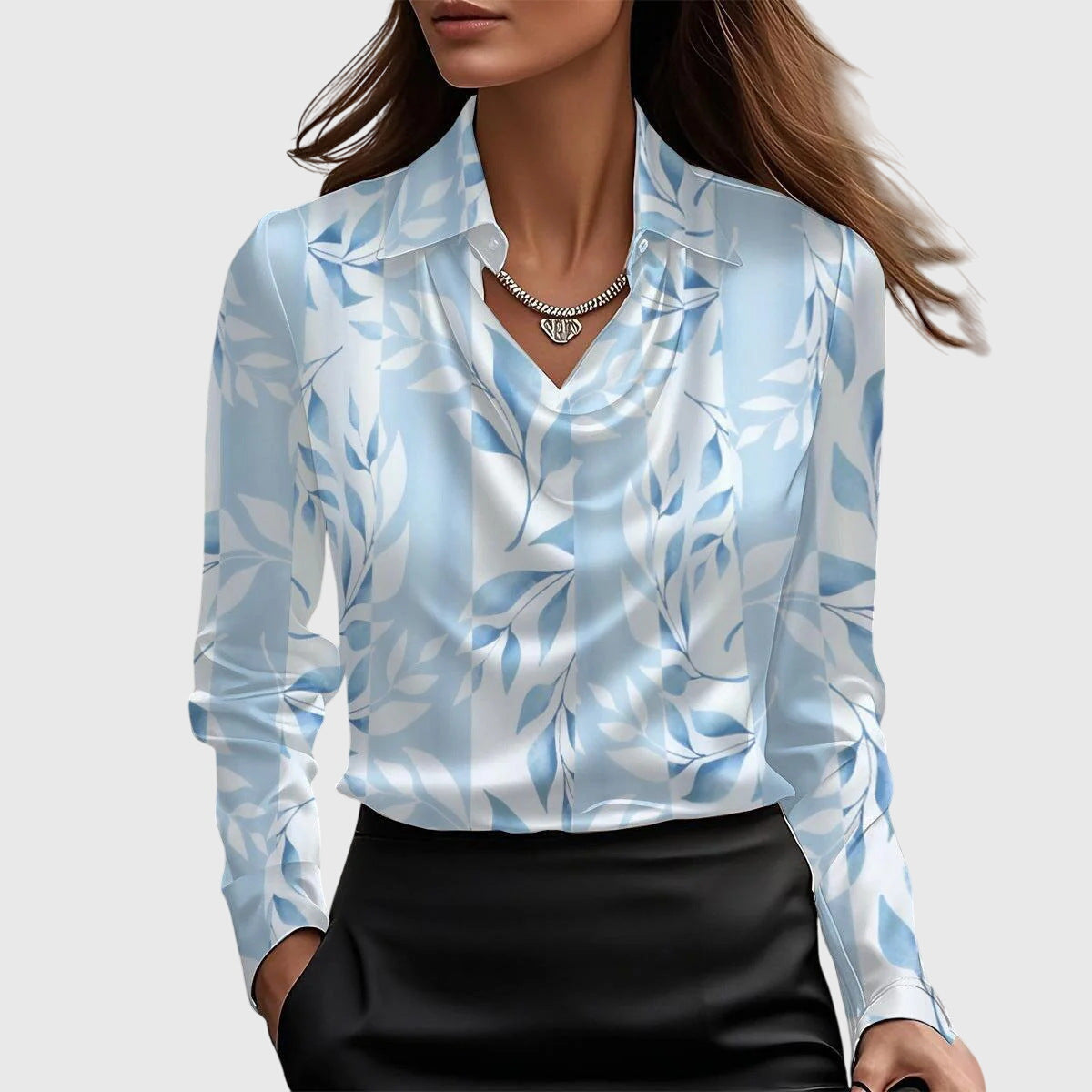 Silvia | Blouse luxueuse brillante à col plissé - Doré