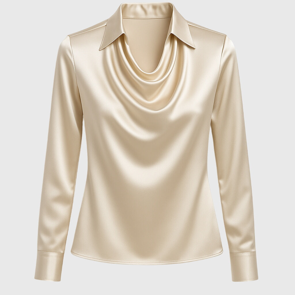 Silvia | Blouse luxueuse brillante à col plissé - Doré