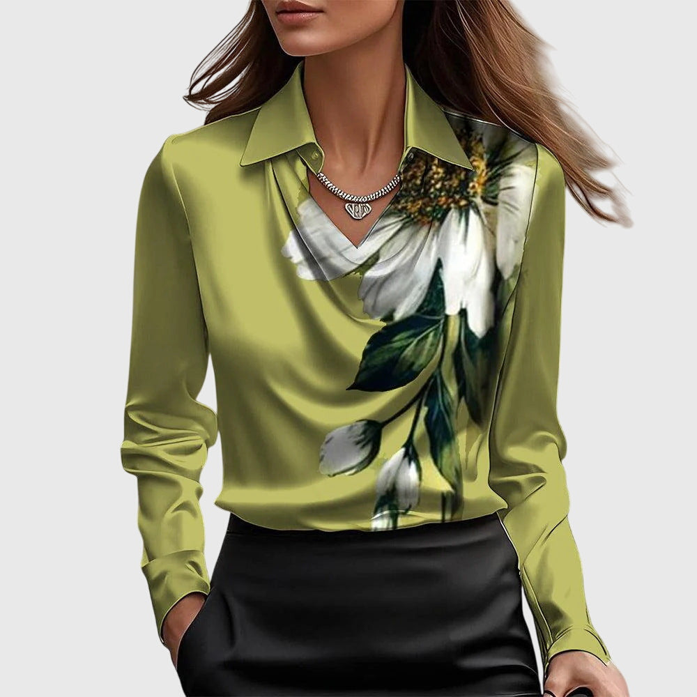 Silvia | Blouse luxueuse brillante à col plissé - Argent