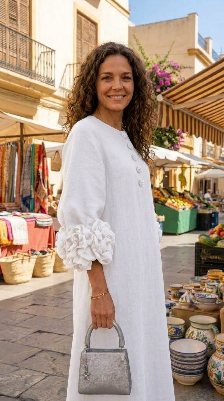 Magdalena | Robe de style français à fleurs 3D et manches bouffantes