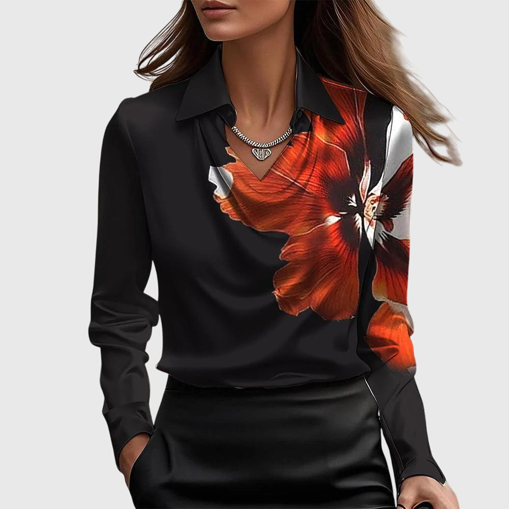 Silvia | Blouse luxueuse brillante à col plissé - Doré
