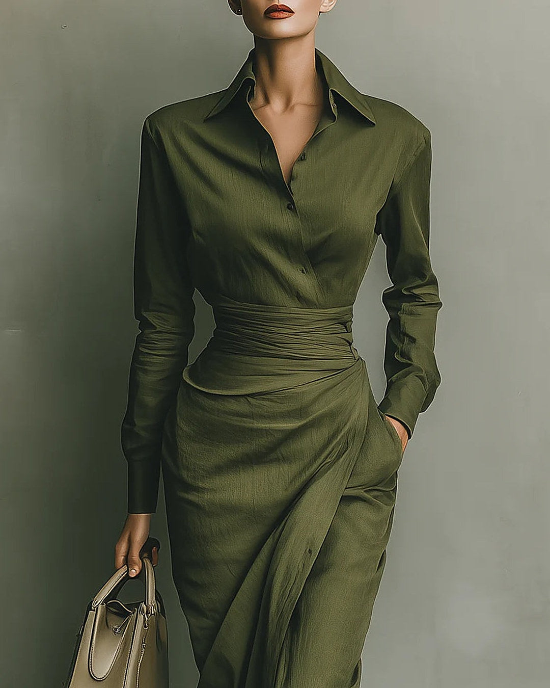Noëlle | Robe Longue Vert Militaire