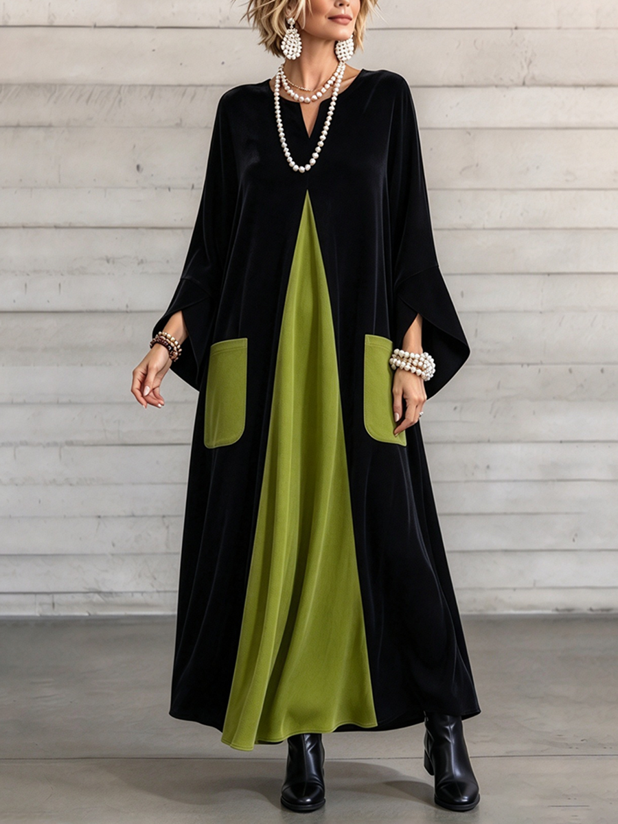 Gisèle | Robe en Velours Color-Block Élégante et Artistique