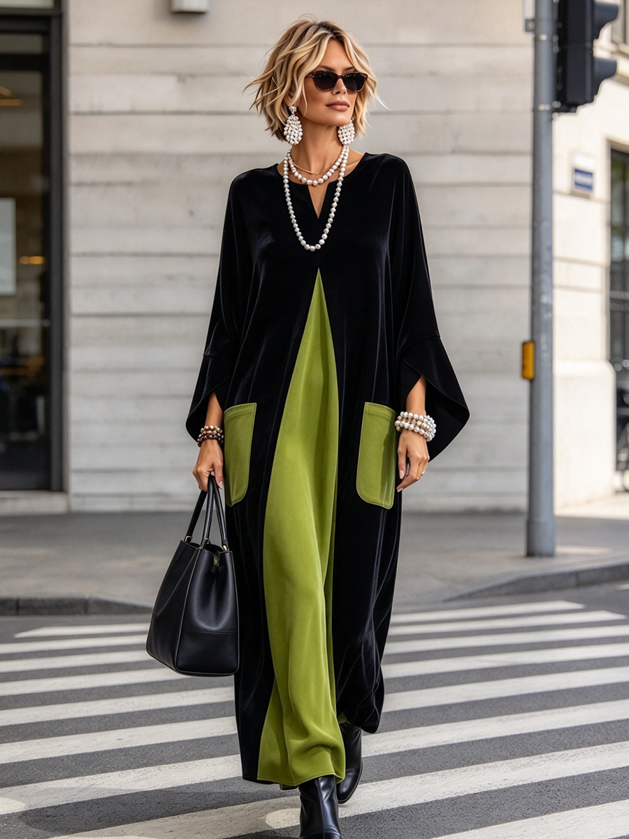 Gisèle | Robe en Velours Color-Block Élégante et Artistique