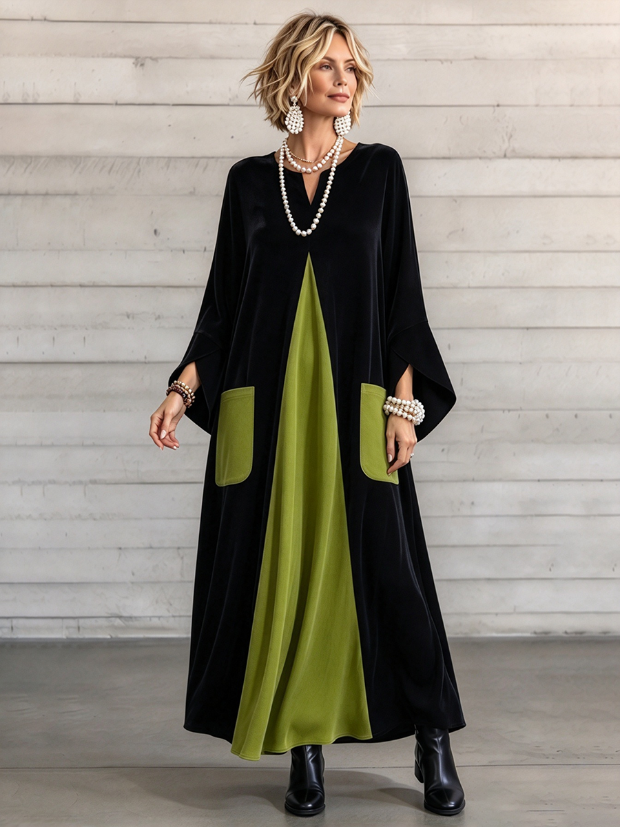 Gisèle | Robe en Velours Color-Block Élégante et Artistique
